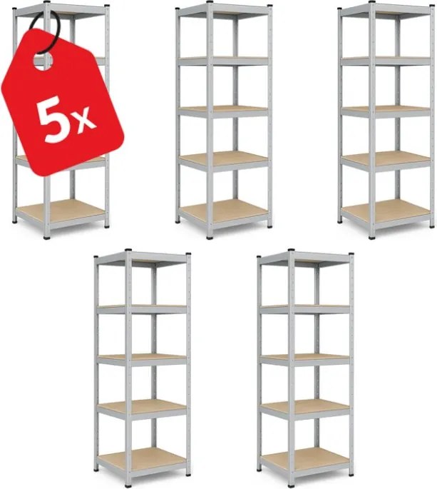 Akcia 5x Regál 180x40x40 cm pozinkovaný 5-policový, nosnosť 875 kg