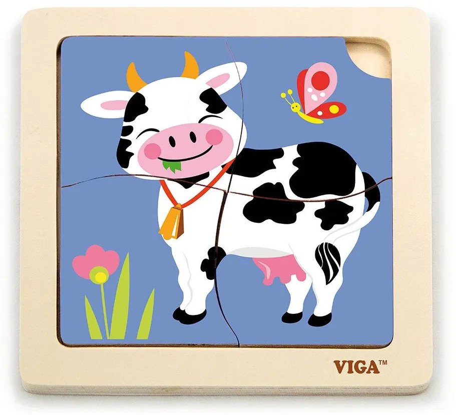 Drevené puzzle pre najmenších Viga 4 ks Kravička