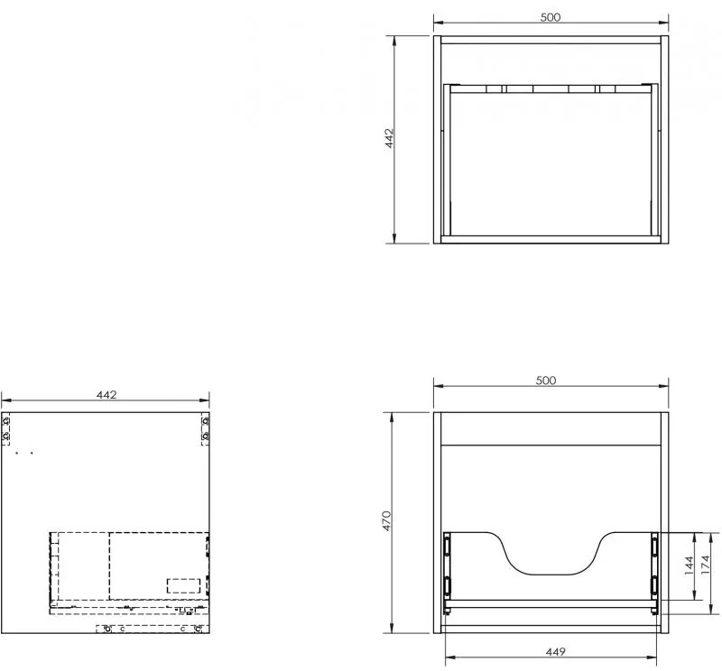 Mexen Box-A, závesná skrinka 50 cm, 1 zásuvka, grafitová matná, 91AX0-0500-470-1-66