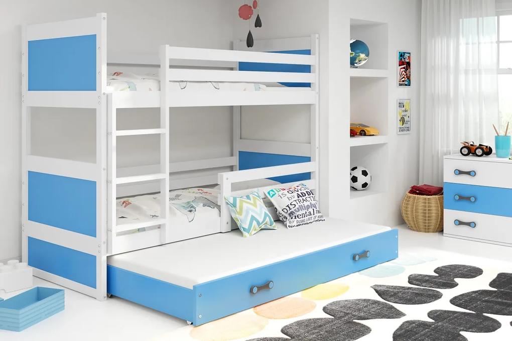 Detská poschodová posteľ s prístelkou RICO 3 | biela 80 x 190 cm Farba: Modrá