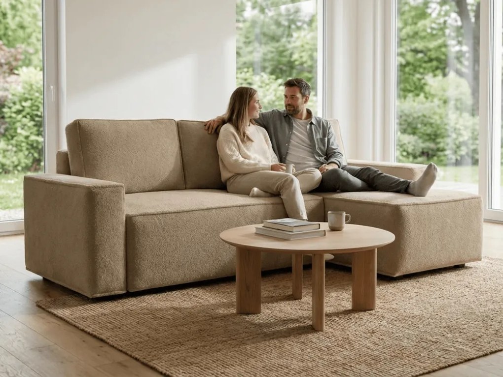 Rozkladacia obojstranná sedacia súprava do L SMART BOUCLE 232x143 cm, tmavobéžová