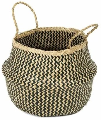 Compactor Pletený úložný košík z morskej trávy Belly, 35 x 32 cm, čierna, M