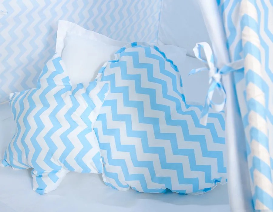 Bobono Stan Teepee pre deti + hracia podložka + vankúše + ozdobné perie - Chevron modrá