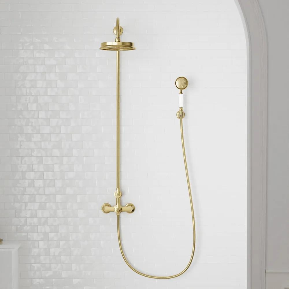STEINBERG 350 nástenný sprchový systém s termostatom, horná sprcha priemer 225 mm, ručná sprcha 1jet, kartáčované zlato, 3502721BG