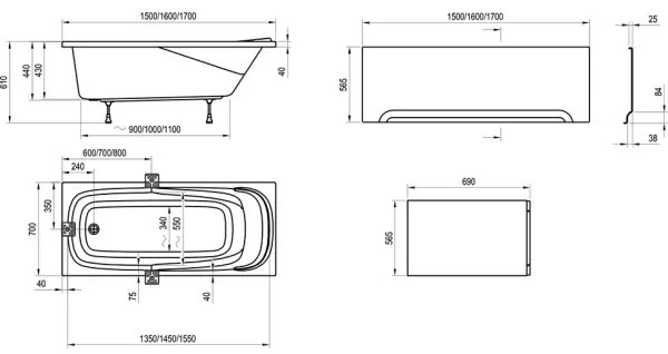 Ravak CP21000000 - Vaňa VANDA 170x70 cm akrylát/biela