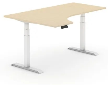 Výškovo nastaviteľný stôl, elektrický, 625-1275 mm, ergonomický ľavý, doska 1800x1200 mm, breza, biela podnož