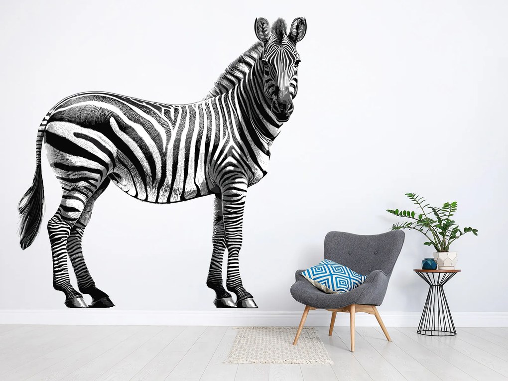 Zebra textilní prelepiteľná nálepka na stenu list 74 x 75 cm