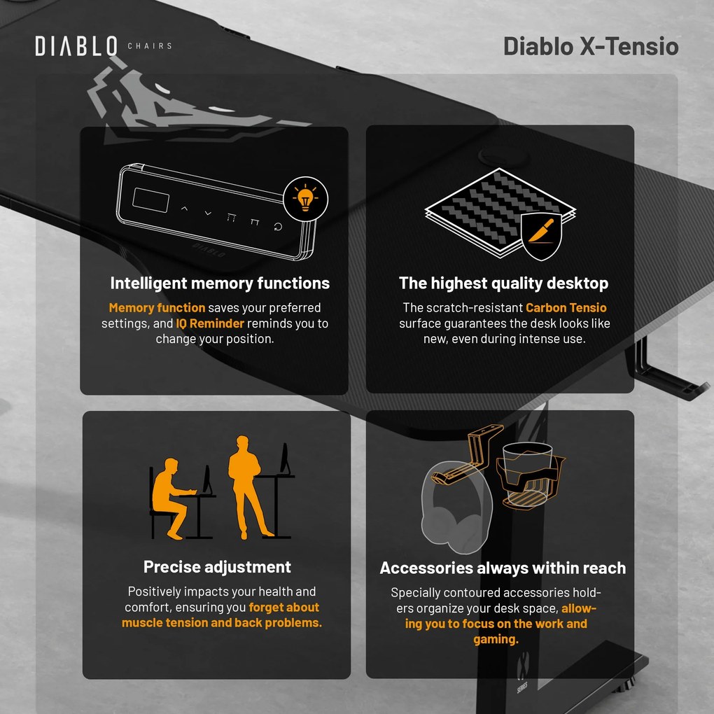 Výškovo Nastaviteľný Stôl Diablo X-Tensio 1600 Čierny