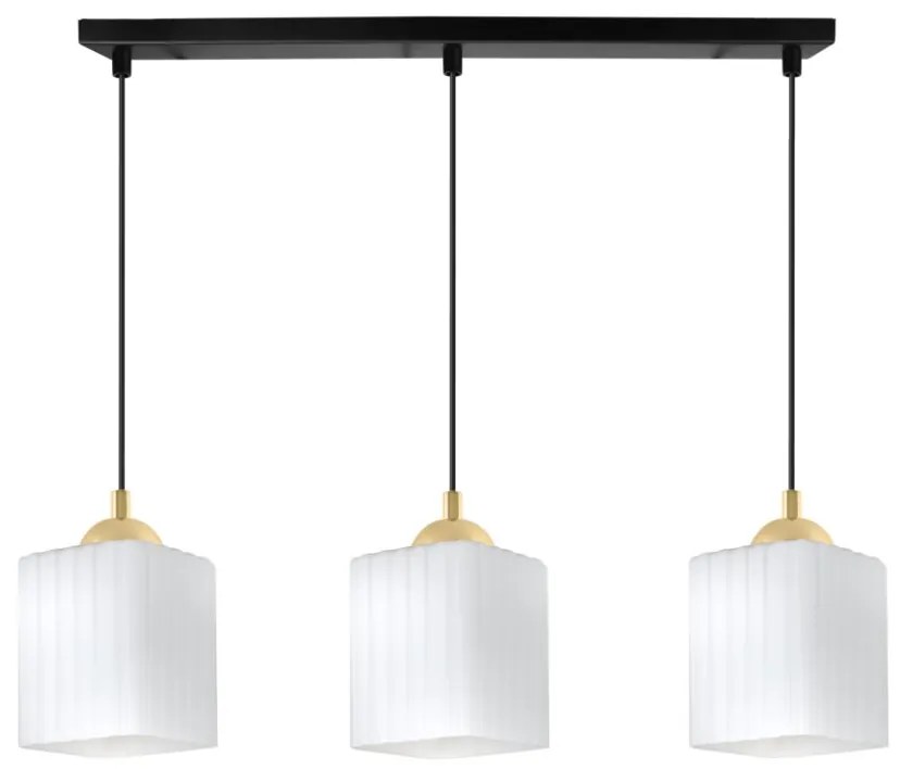 Závesné svietidlo Riffle Square, 3x biele sklenené tienidlo, b/g