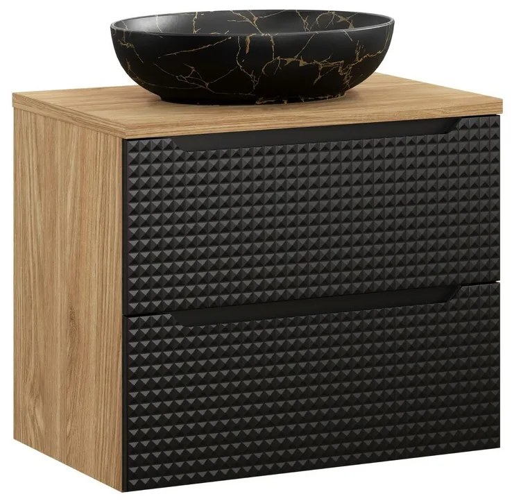 Závesná skrinka Luxor Black Mona s doskou a umývadlom 70 cm čierna/dub olejovaný