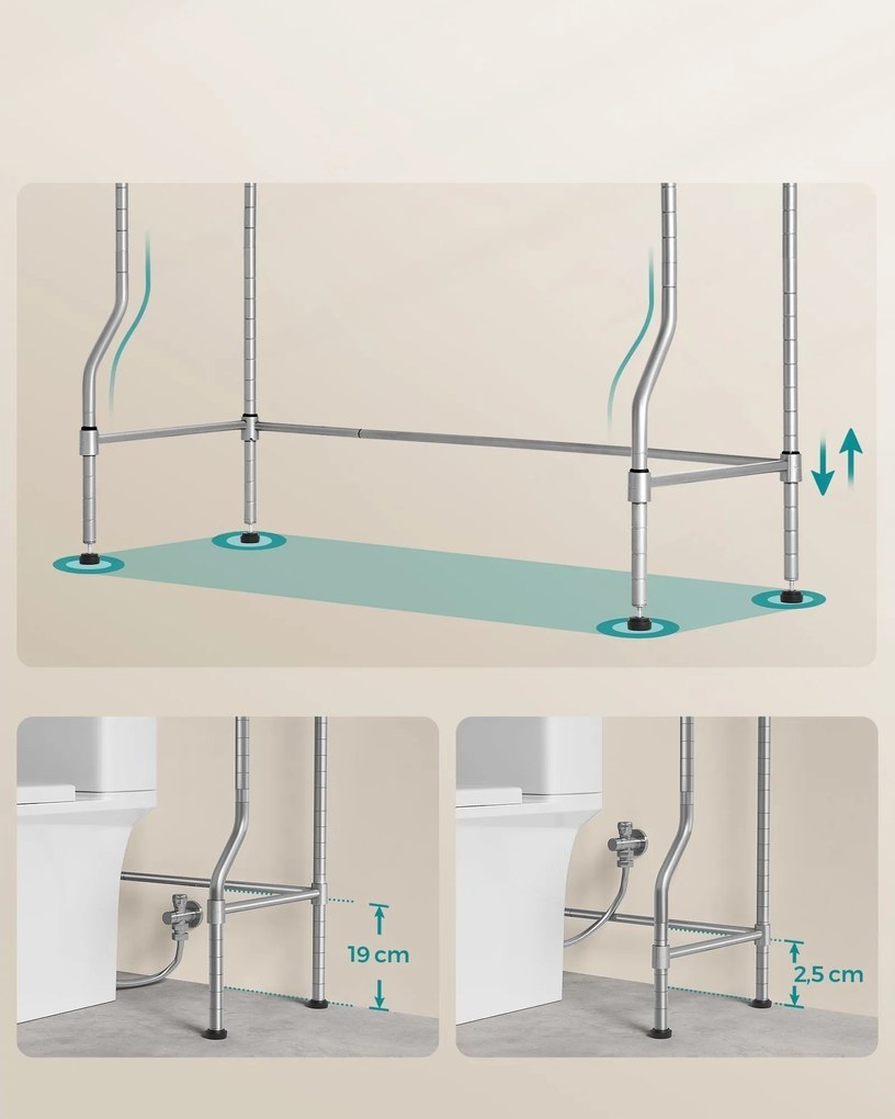4-úrovňová kúpeľňový regál, stojan nad práčku, sivý