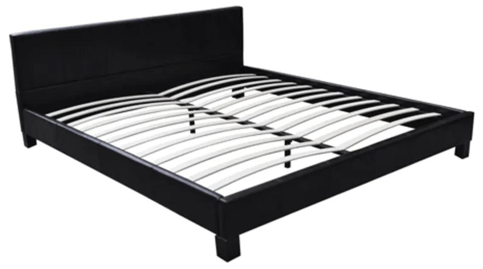 vidaXL Manželská čierna kožená posteľ, 140 x 200 cm.