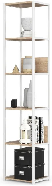 Kovový regál 40 cm, 6 políc, biely / dub sonoma