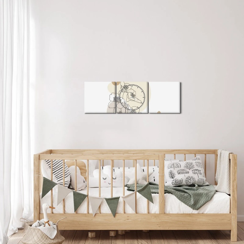 Obraz - Béžové kvety s motýľom N⁰4 (s hodinami) (90x30 cm)