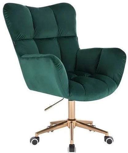 LuxuryForm DESIGN Kreslo AURORA VELUR na zlatej podstave s kolieskami - zelené