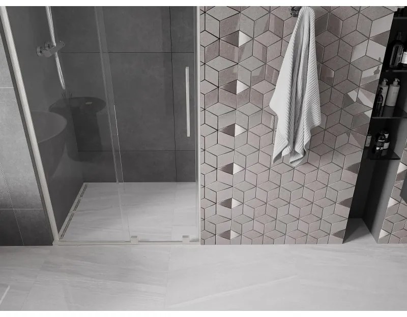 Mexen Velar L, posuvné sprchové dvere do otvoru 90 cm, 8mm číre sklo, brúsená oceľ, 871-090-003-01-97