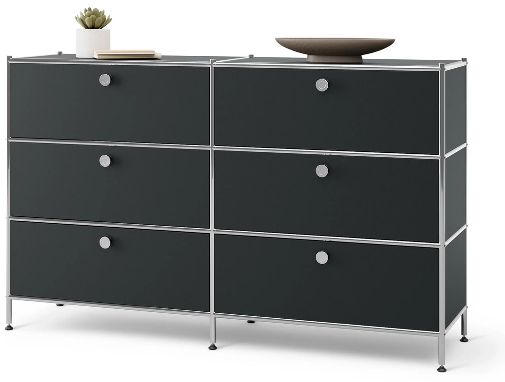 Kovová komoda »CN3« so 6 zásuvkami, čierna