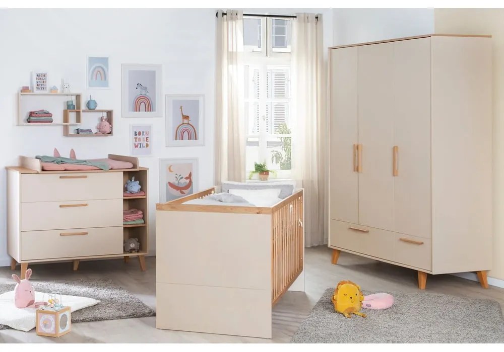 Krémová/v prírodnej farbe detská šatníková skriňa v dekore duba 138x200x55 cm Jil – Roba