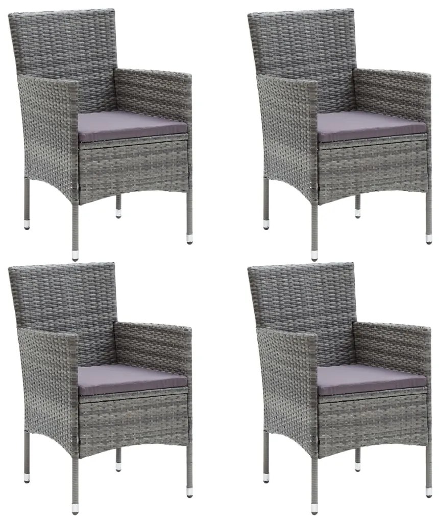 vidaXL Záhradné jedálenské stoličky 4 ks polyratanové sivé