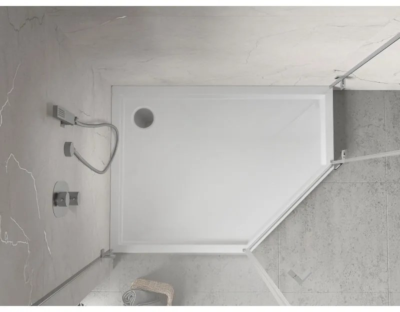 Mexen Flow+, päťuholníková sprchová vanička, ľavá, 90 x 80 cm, biela lesklá, 46P108090LH