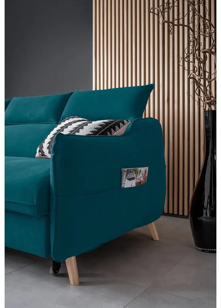 Tyrkysová zamatová rozkladacia rohová pohovka (ľavý roh) Sweet Harmony – Miuform