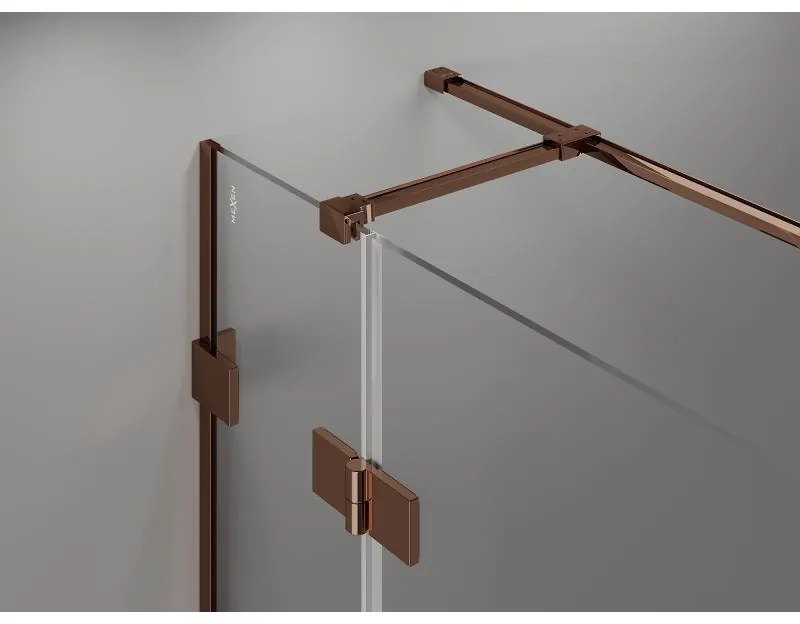 Mexen Lunar T, výklopný ľavý sprchový kút 140 x 120 cm, 8mm číre sklo, profil ružové zlato, 834T-140-120-60-00-L