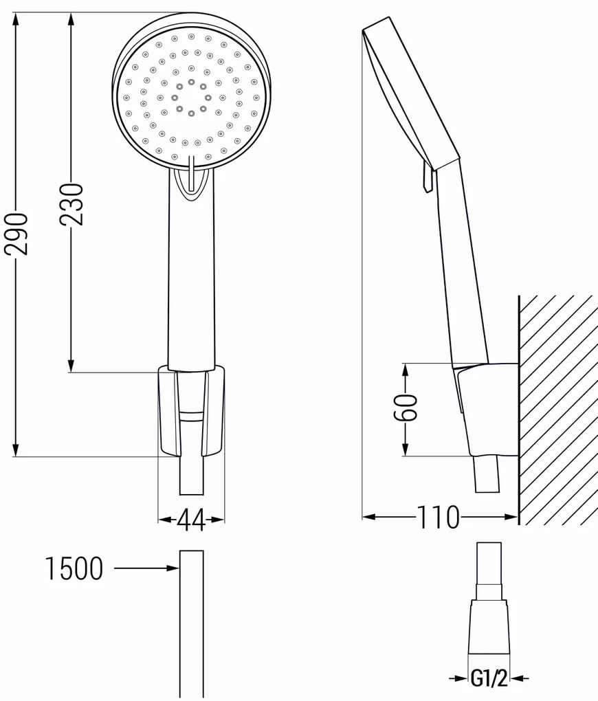 Mexen príslušenstvo - 1-bodový ručný sprchový set R-75, chróm / biela, 785755052-02