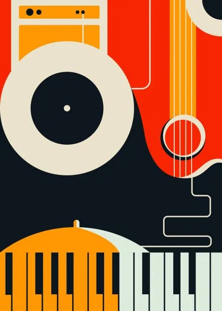 Umelecká tlač Poster template with abstract musical instruments., Sergei Krestinin, (30 x 40 cm)