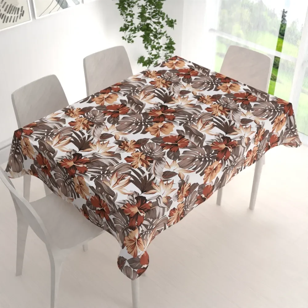 Biante Bavlnený obdĺžnikový obrus Sandra SA-441 Hnedo-tehlové kvety a listy monstery 100x140 cm