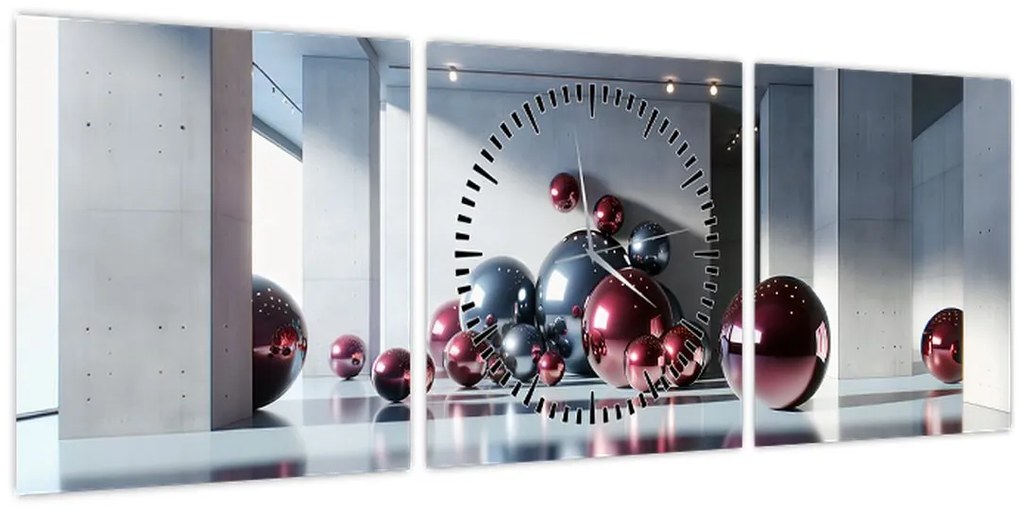 Obraz - 3D priestor s guľami II. (s hodinami) (90x30 cm)