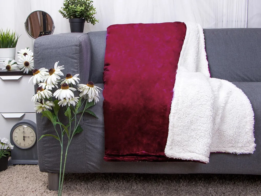 XPOSE® Mikroplyšová deka Exclusive s baránkom - vínová 200x230 cm