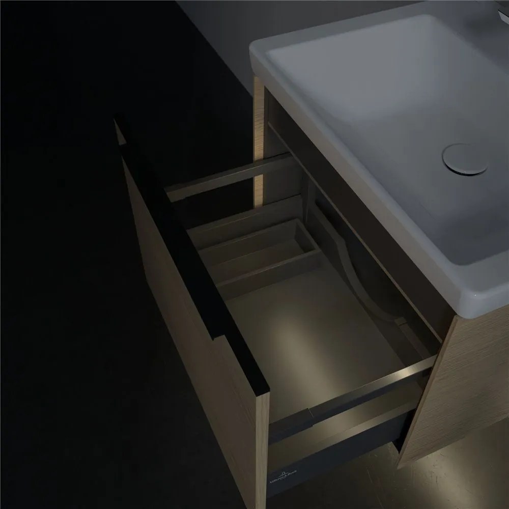 VILLEROY &amp; BOCH Subway 3.0 závesná skrinka pod umývadlo, 1 zásuvka, s LED osvetlením, 572 x 478 x 429 mm, Nordic Oak, C577L1VJ