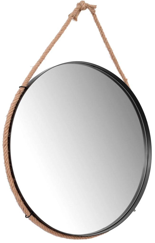Tutumi Tutumi, okrúhle zrkadlo 60 cm v čiernom ráme na lane MSJ-60B, čierna-hnedá, HOM-09804