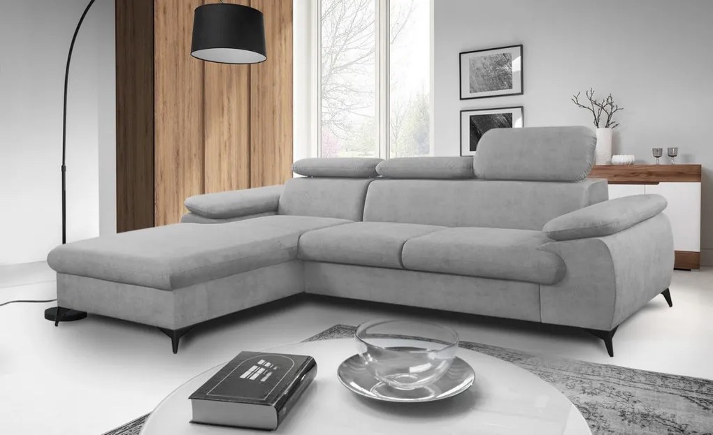 Rohová sedacia súprava Scala, svetlo šedá látka, ľavý roh