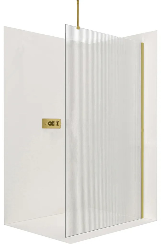 CERANO - Sprchová zástena Walk-in Onyx Top L/P - guľatá vzpera - zlatá kartáčovaná, ryhované sklo - 100x200 cm, CER-CER-8050BD1593