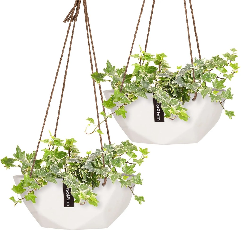 Blumfeldt Laren, závesný kvetináč, Ø 28 cm, Polystone, s prírodnými lanami, súprava 2 kusov