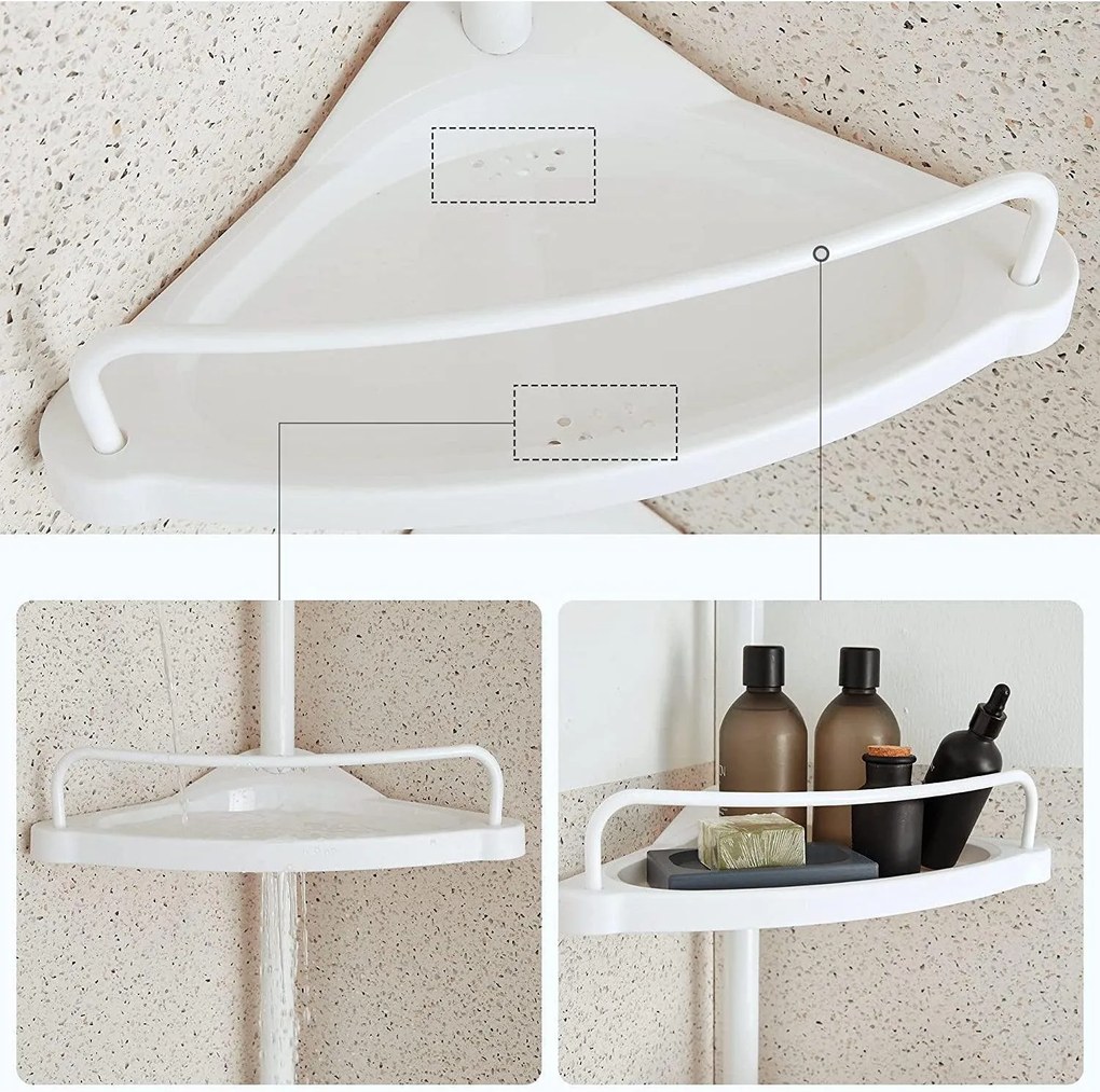 Nastaviteľná rohová polica do kúpeľne, 85-305 cm, biela