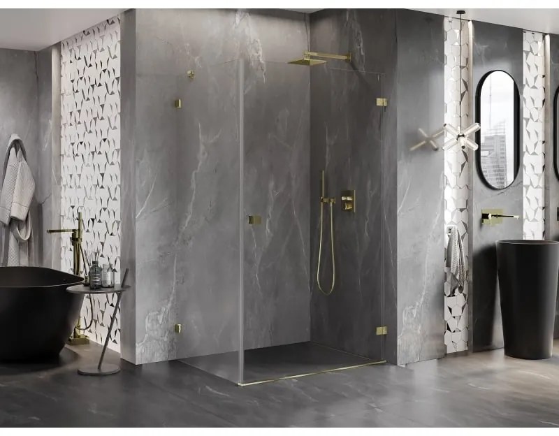 Mexen Lunar-B, pravostranný výklopný sprchový kút 95 x 80 cm, 8mm číre sklo, zlatý profil, 832-095-080-50-00-P