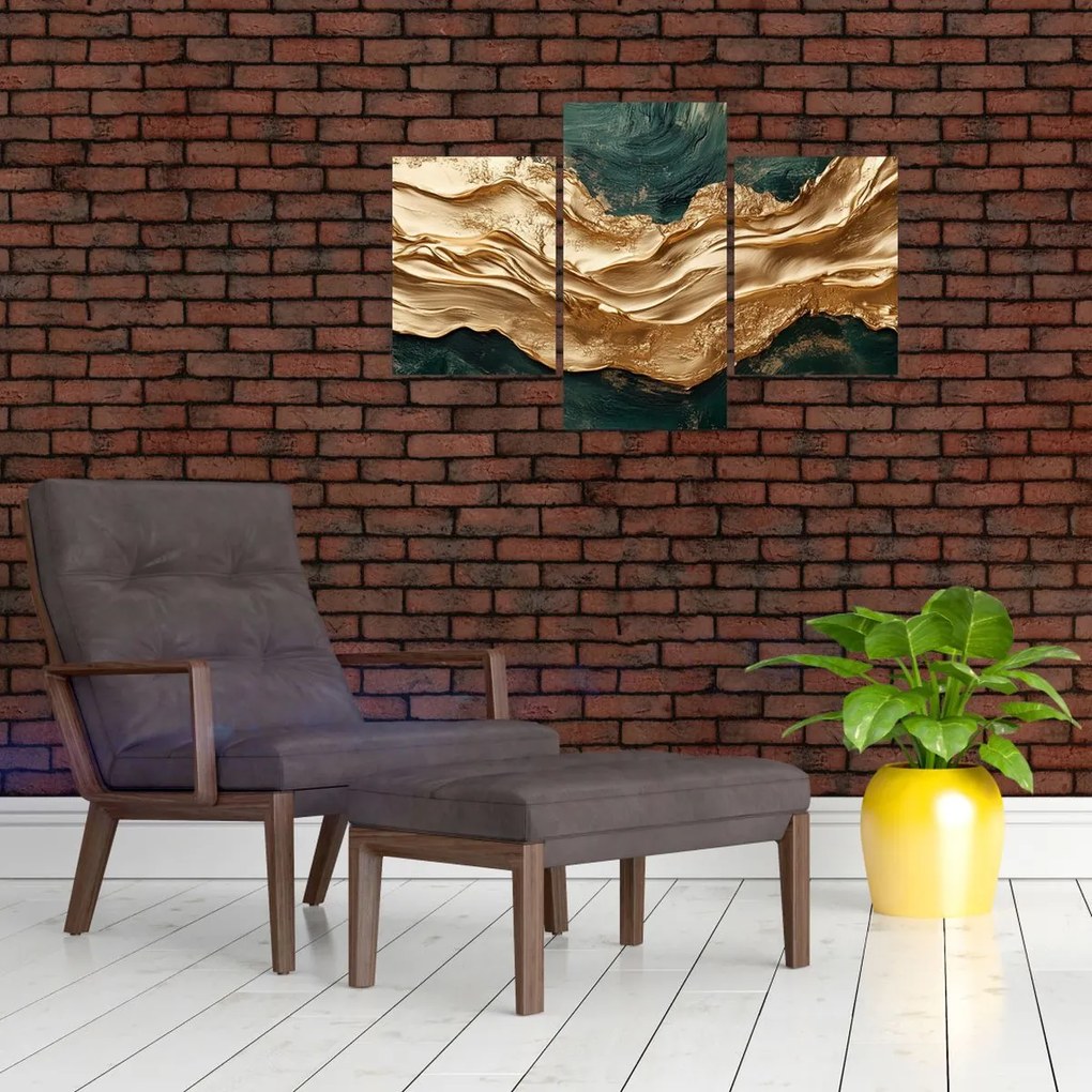 Obraz - Zelená abstrakcia so zlatom II. (90x60 cm)