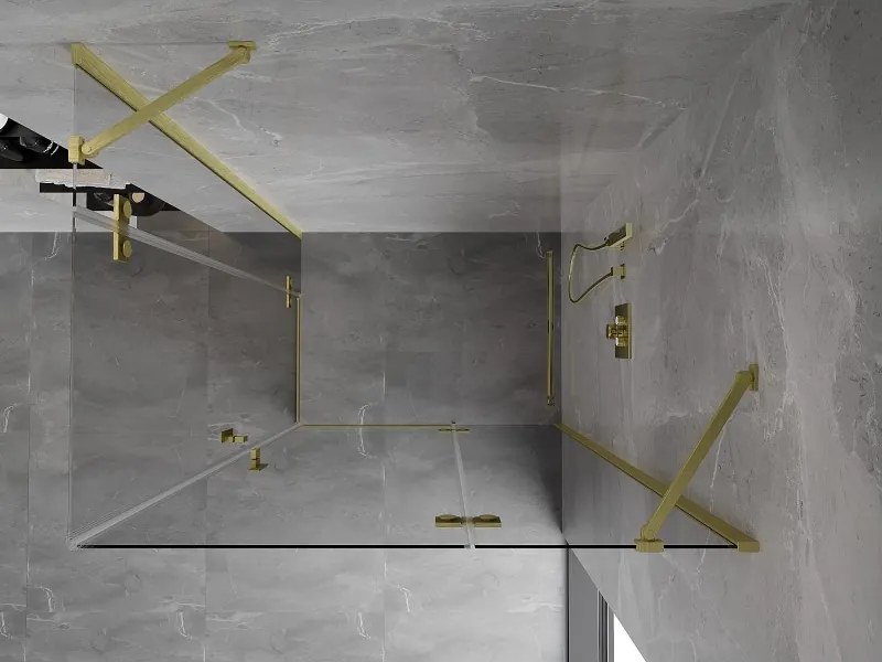Mexen Mist-H Duo, 2-krídlový výklopný sprchový kút 75 x 100 cm, číre sklo, zlatý matný profil, 8A5-075L-100P-55-00