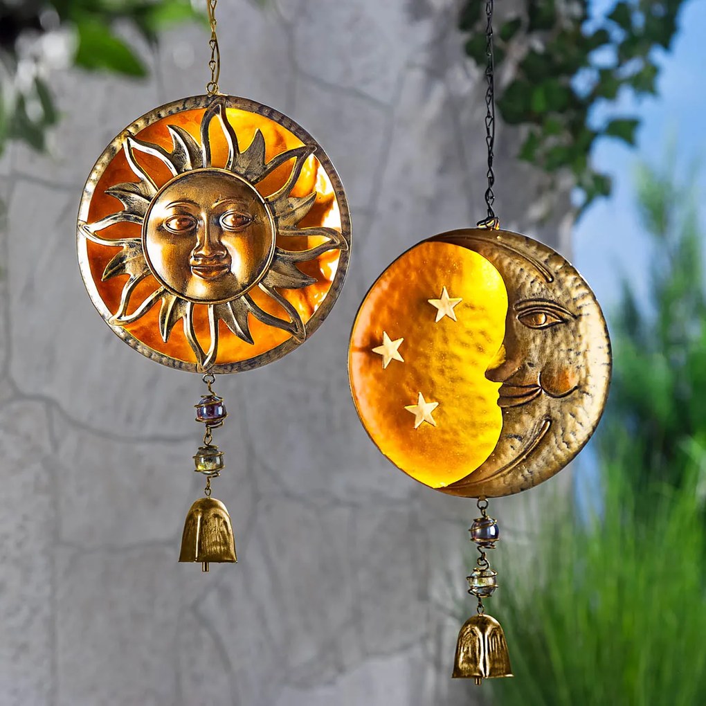 Solárne závesná dekorácia Slnko a Mesiac, 2 kusy