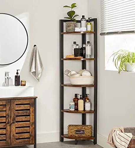 Rohový regál, industriálny, 5 políc, 150x30x30cm