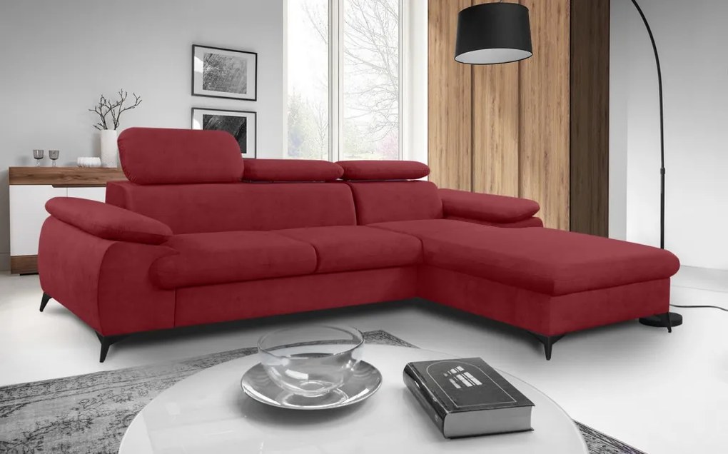 Rohová sedacia súprava Scala, červená látka, pravý roh