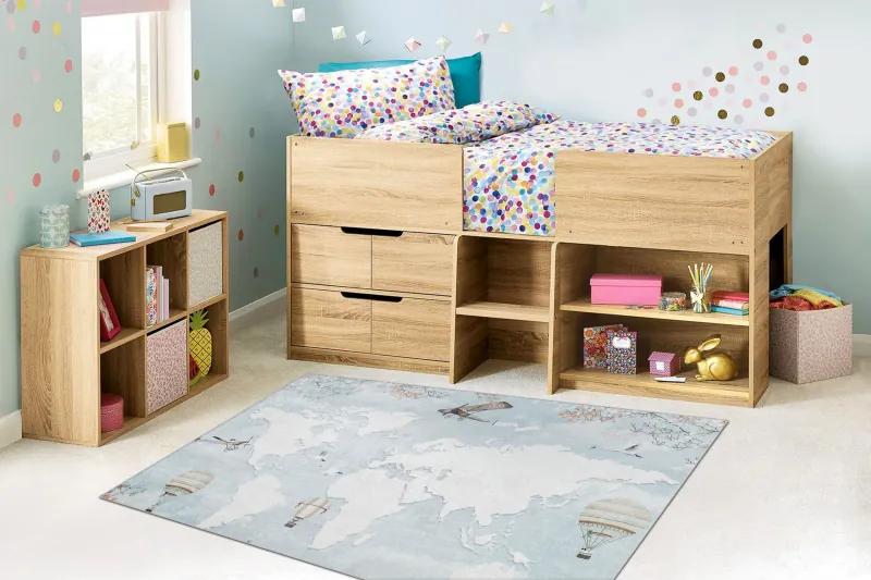 BAMBINO 1163 umývací koberec Mapa sveta, svet pre deti protišmykový - modrý Veľkosť: 160x220 cm