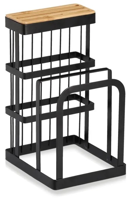 Zeller Present Stojan na nože, stojan na krájacie dosky, čierny kov, bambus