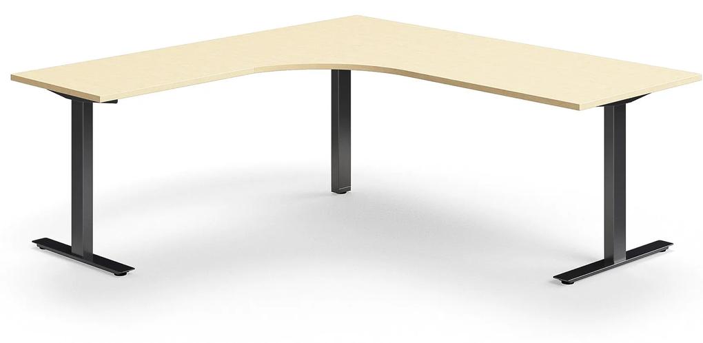 Kancelársky stôl QBUS, rohový, 2000x2000 mm, T-rám, čierny rám, breza