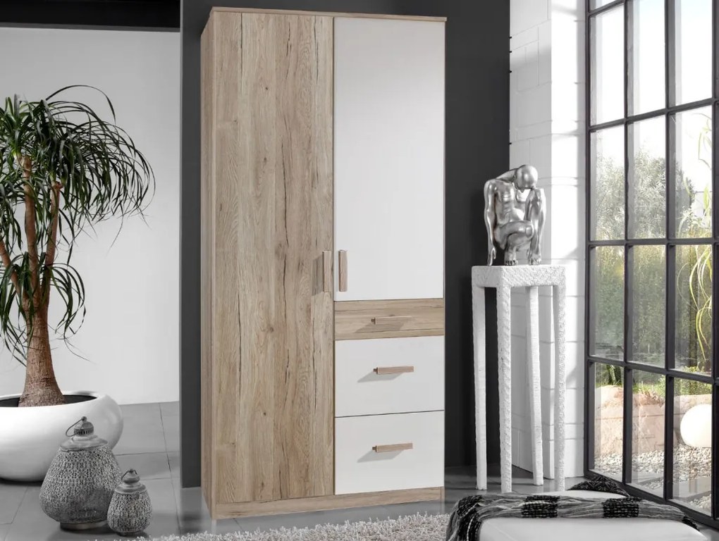Šatníková skriňa Cariba, 90 cm, dub san remo/biela