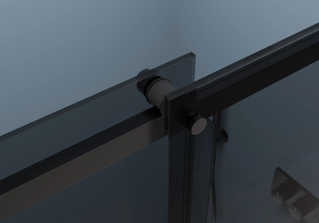 Cerano Santoro, sprchovací kút s posuvnými dverami 140(dvere) x 70(stena) x 195 cm, 6mm šedé sklo, čierny profil, CER-CER-425500