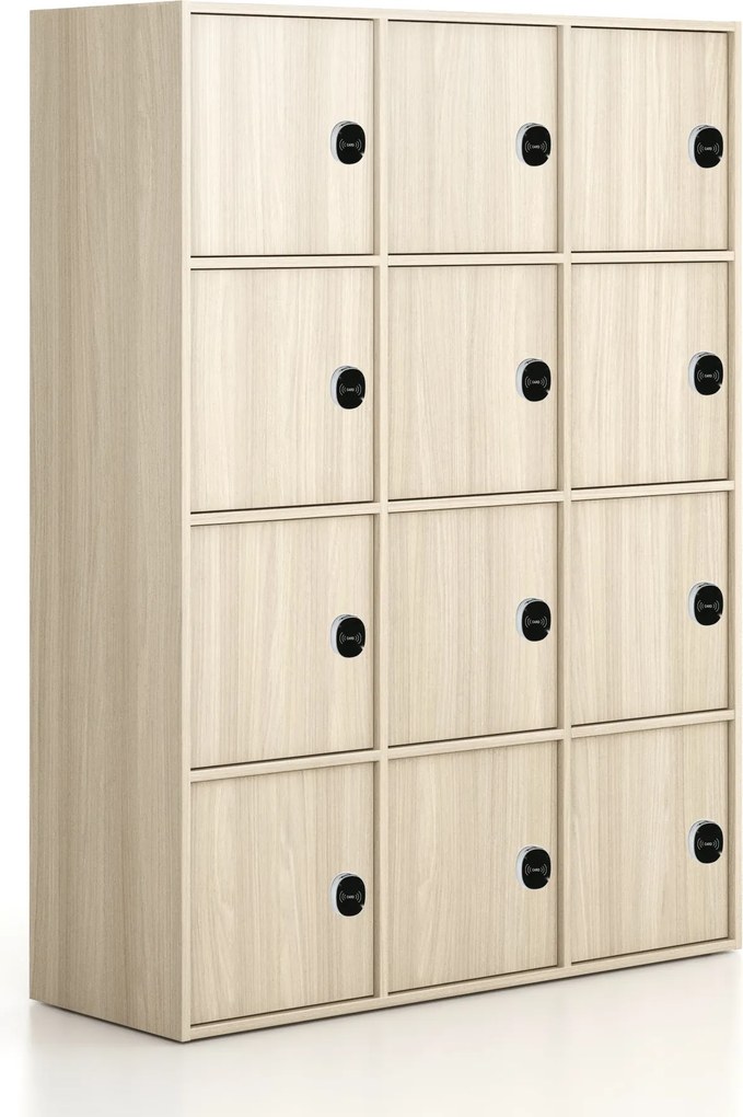 Kancelárska skriňa FRAME, 12x dvere, 1299 x 450 x 1735 mm, RFID zámok, dub prírodný
