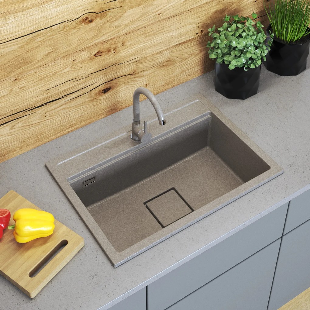 Gamma Quadro 7050, 1-komorový granitový drez 700x500x220 mm, béžová, GMA-ZLE000235